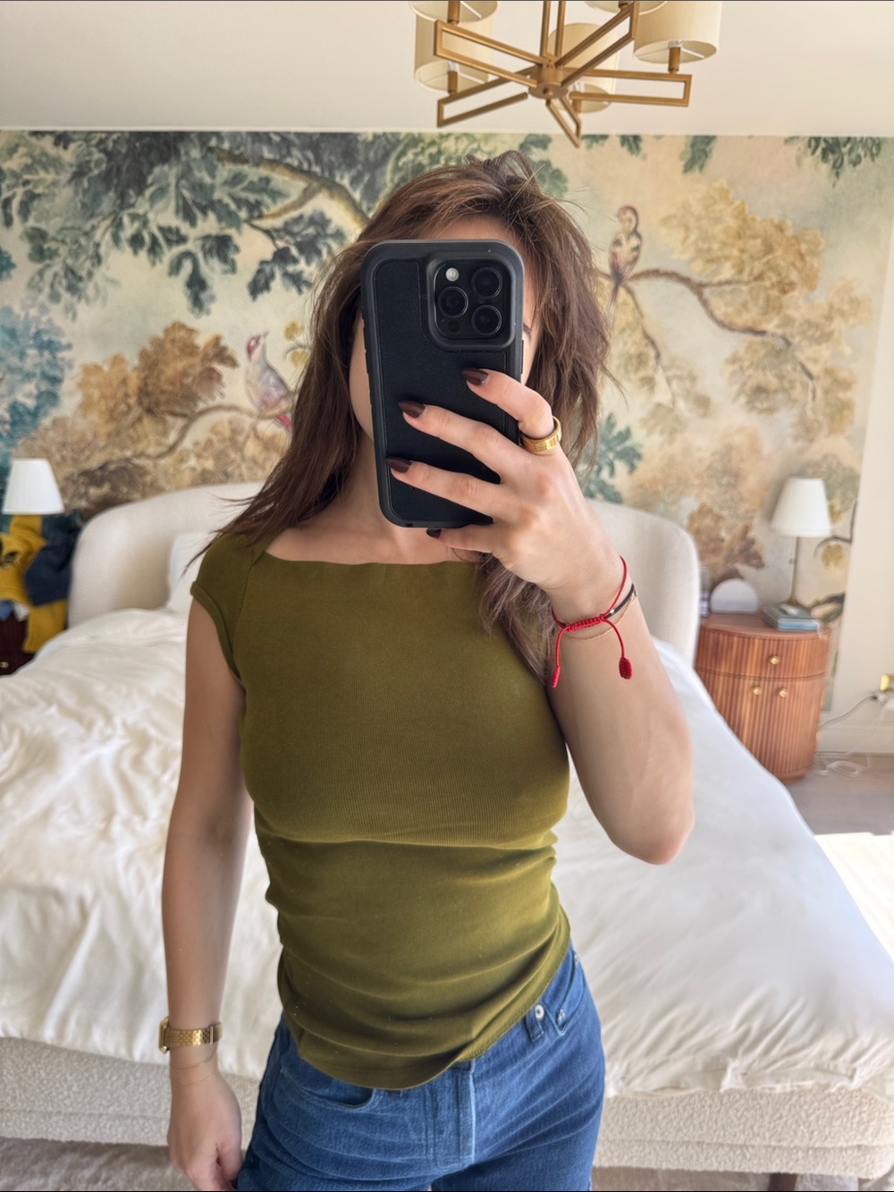 Olive Green Women’s Cap-Sleeve Knit Top